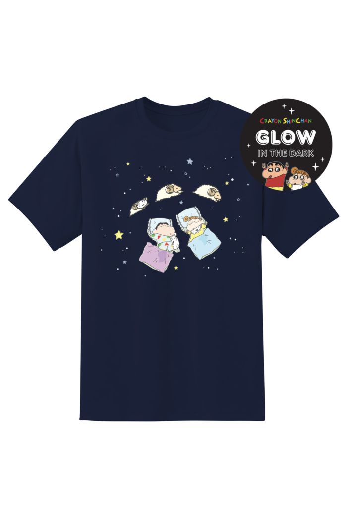 CRAYON SHINCHAN COUNTING SHEEPS GLOW T-SHIRT NAVY XS