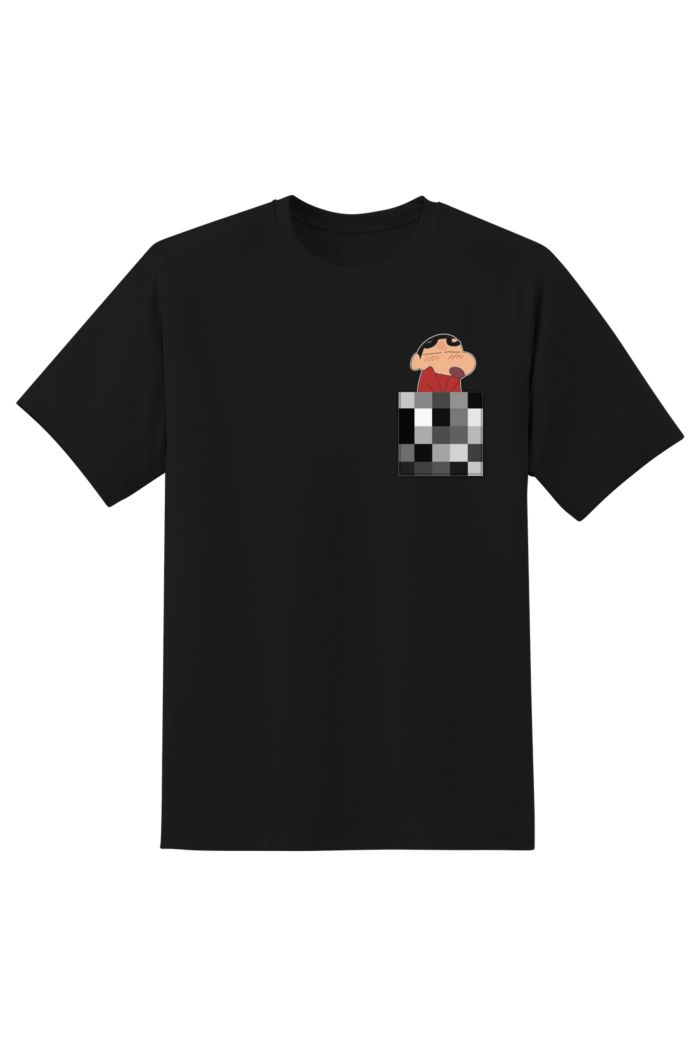 CRAYON SHINCHAN SHY POCKET T-SHIRT BLACK XS