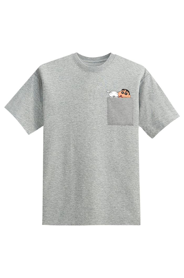 CRAYON SHINCHAN PEEKABOO POCKET T-SHIRT GREY XS