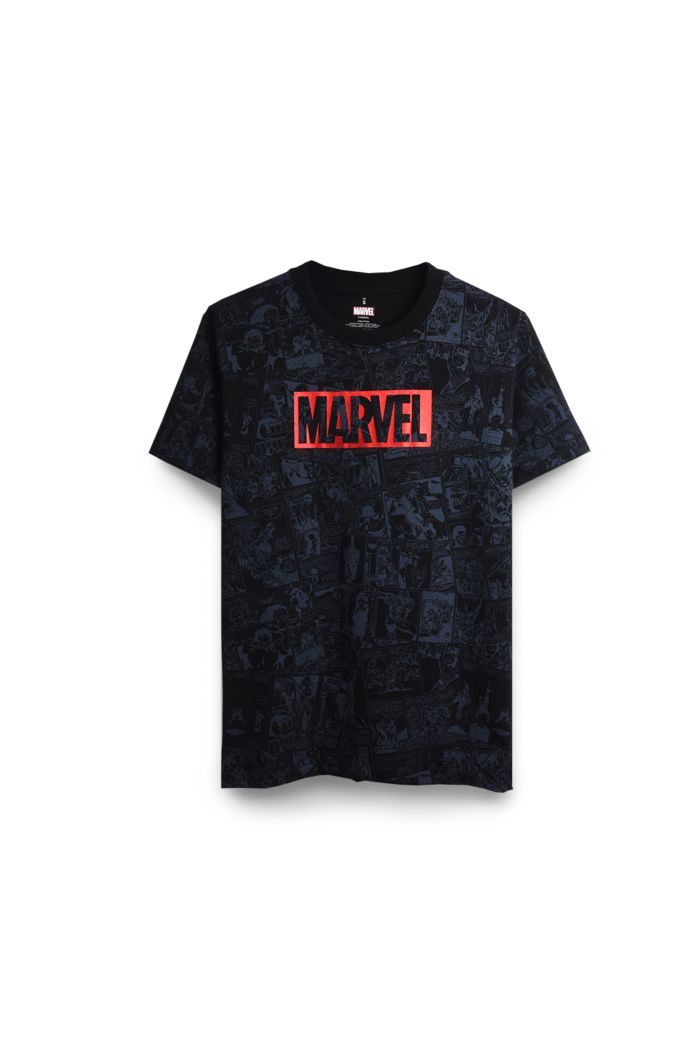 MARVEL COMIC ALLOVER T-SHIRT BLACK XS