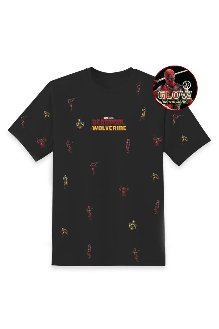 MARVEL DEADPOOL 3 ALLOVER GLOW T-SHIRT