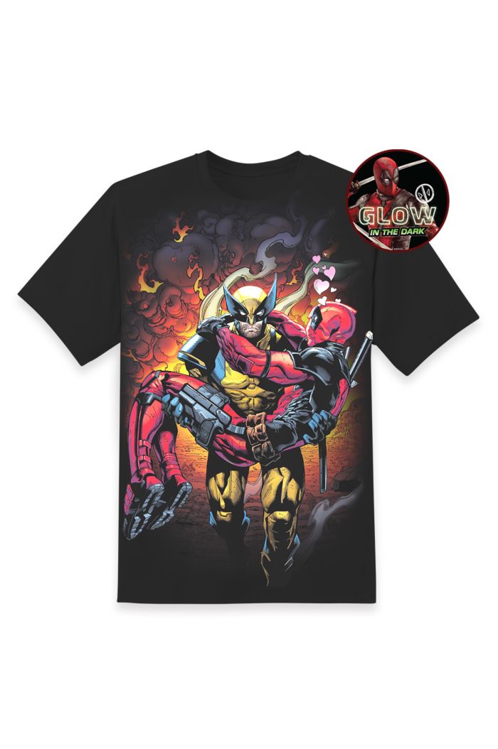 MARVEL DEADPOOL IN LOVE GLOW T-SHIRT BLACK S