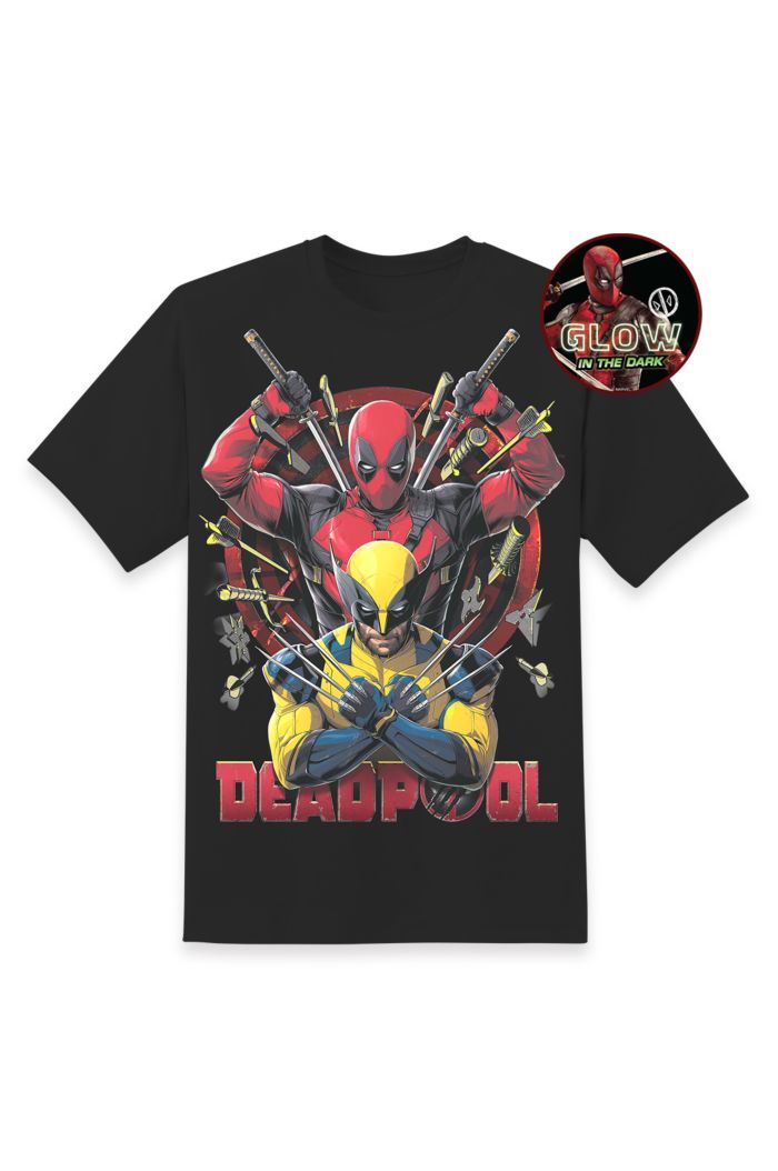 MARVEL DEADPOOL & WOLVERINE GLOW T-SHIRT BLACK M
