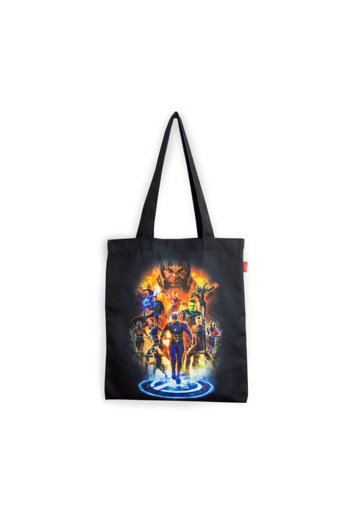 MARVEL END GAME GLOW AVENGERS CANVAS TOTE BAG BLACK 39cm x 35.5cm