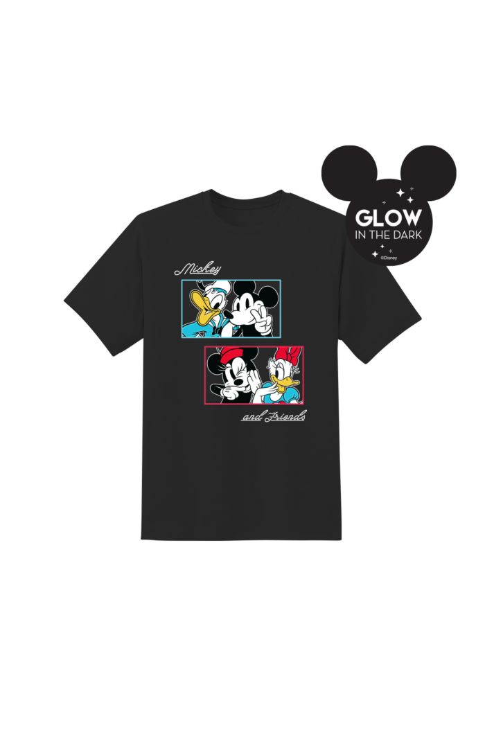 MICKEY & FRIENDS PHOTO GLOW T-SHIRT BLACK L