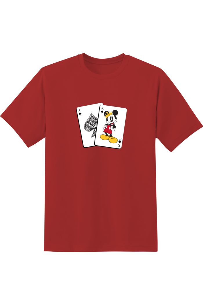 MICKEY PLAYING CARDS T-SHIRT  RED XS