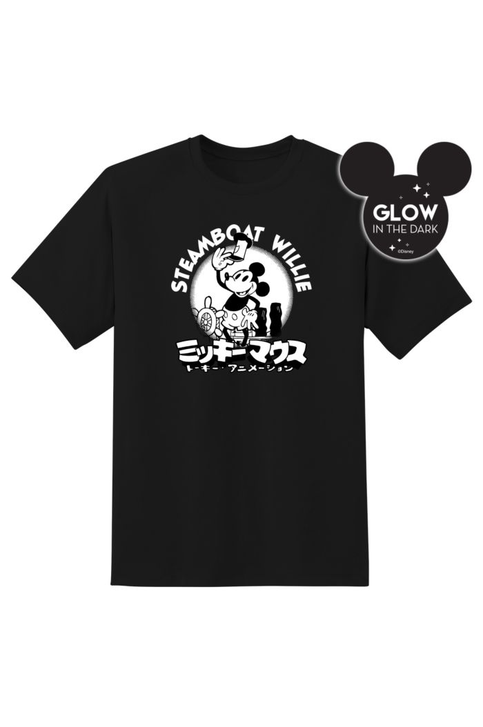 DISNEY 100 STEAMBOAT WILLIE KAWAII GLOW T-SHIRT BLACK S