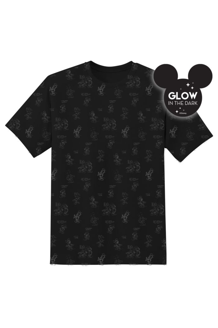 DISNEY 100 SKETCH ALLOVER GLOW T-SHIRT BLACK XS