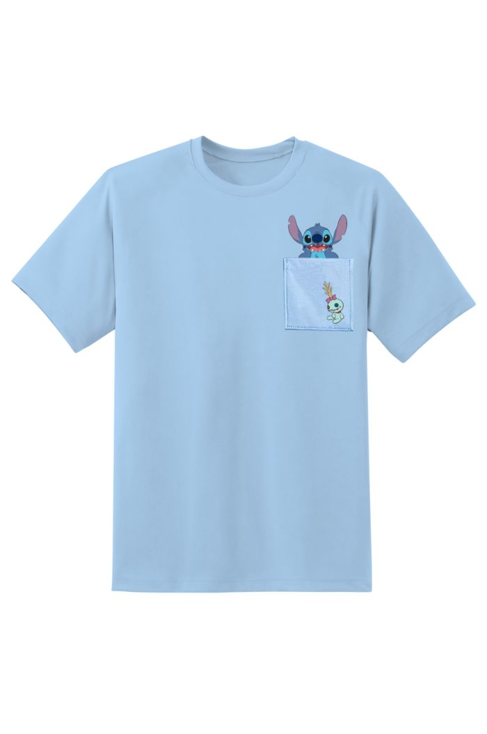 DISNEY 100 STITCH POCKET T-SHIRT LIGHT BLUE XS