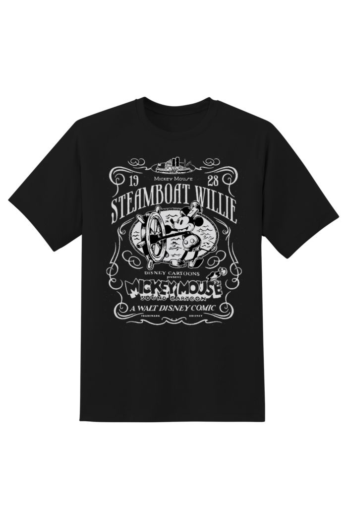 DISNEY 100 STEAMBOAT WILLIE CLASSIC T-SHIRT BLACK XS