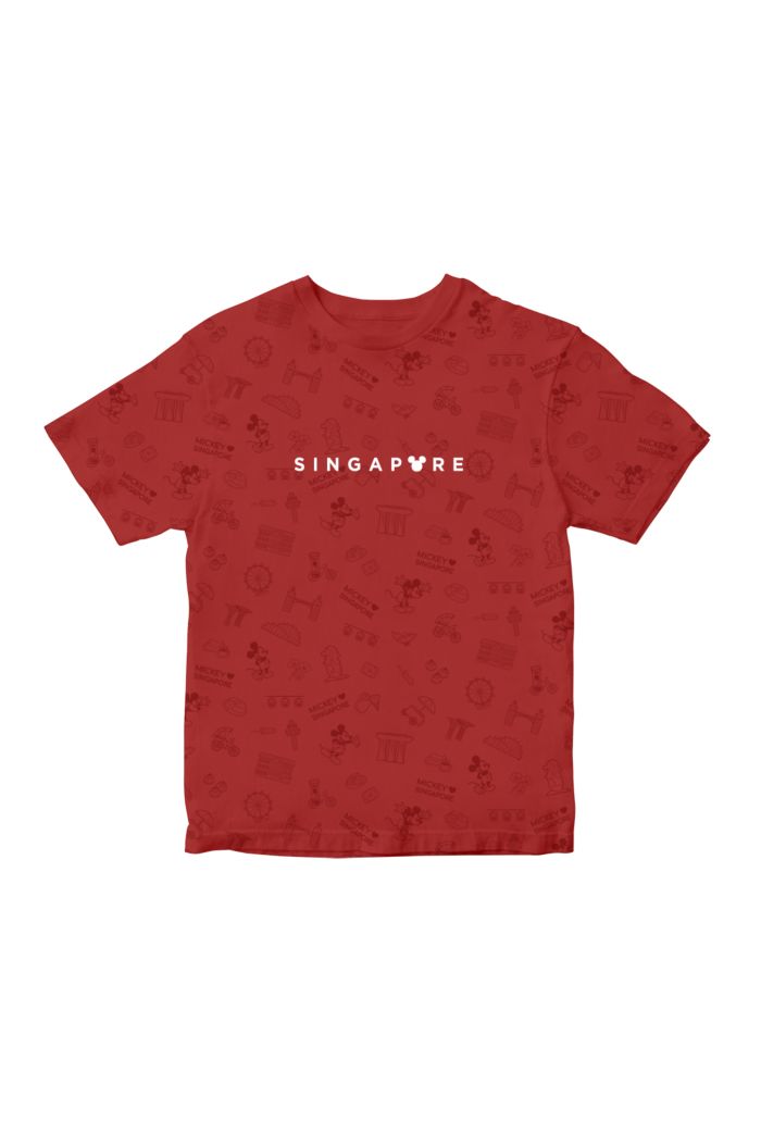 MICKEY LOVE SG SINGAPORE ALLOVER GLOW T-SHIRT - KIDS RED M