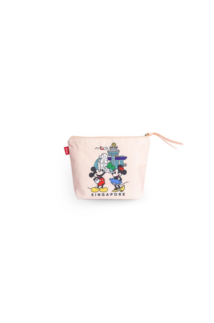 MICKEY LOVE SG CHANGI AIRPORT COSMETIC POUCH BEIGE 15cm x 21cm