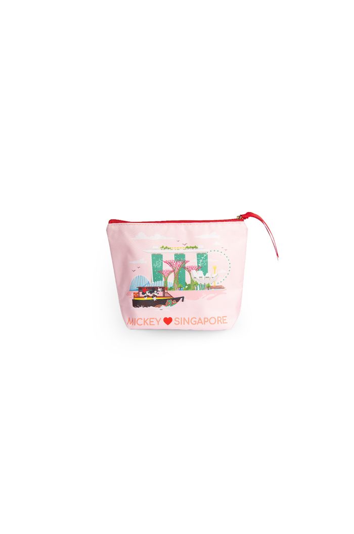 MICKEY LOVE SG BOAT LANDMARKS COSMETIC POUCH PINK 15cm x 21cm