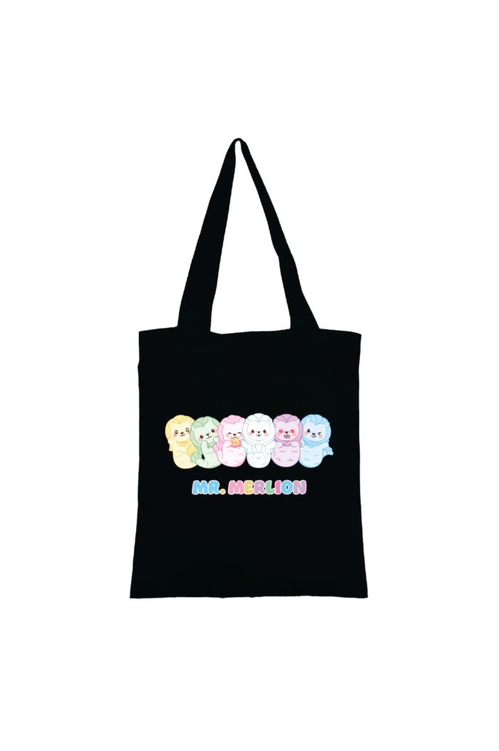 MR MERLION & FRIENDS FAMILY CANVAS TOTE BAG BLACK 39cm x 35.5cm