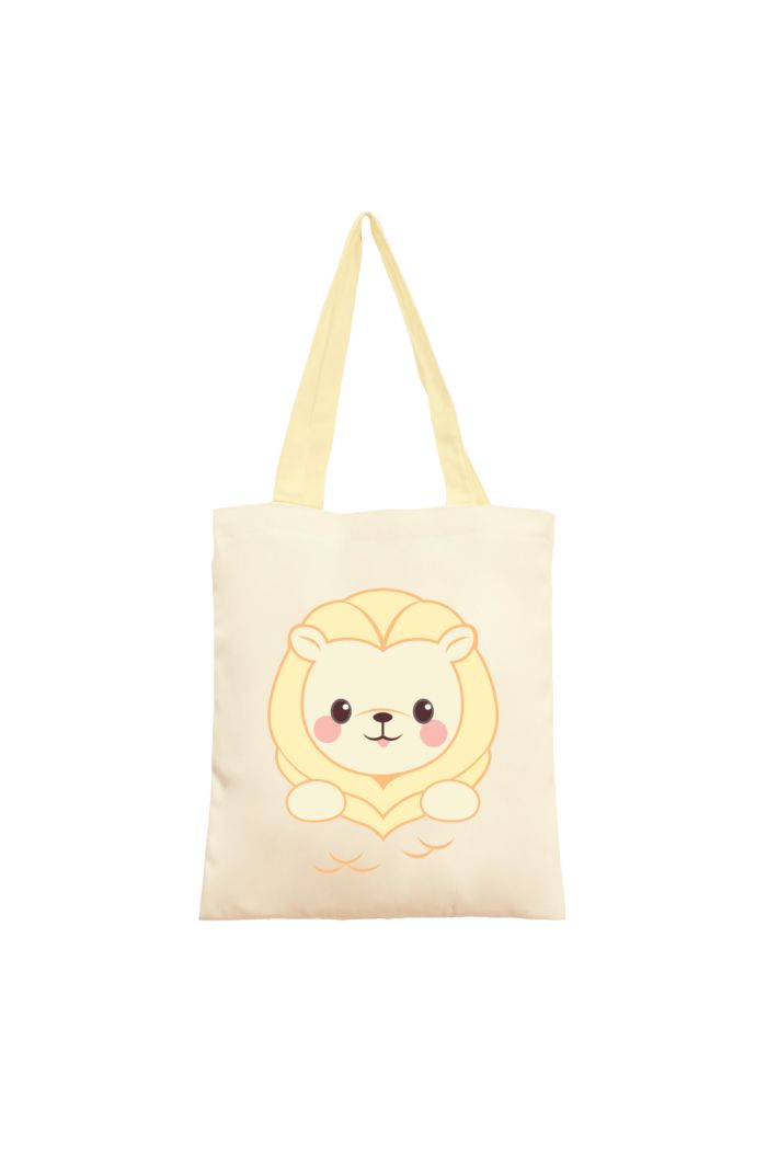 MR MERLION & FRIENDS BIG FACE CANVAS TOTE BAG LIGHT YELLOW 39cm x 35.5cm