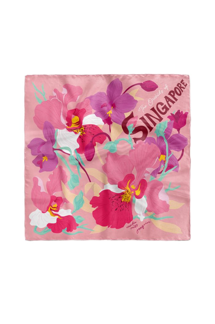 MISS SINGAPORE PINK ORCHIDS SHORT SCARF PINK 90cm x 90cm