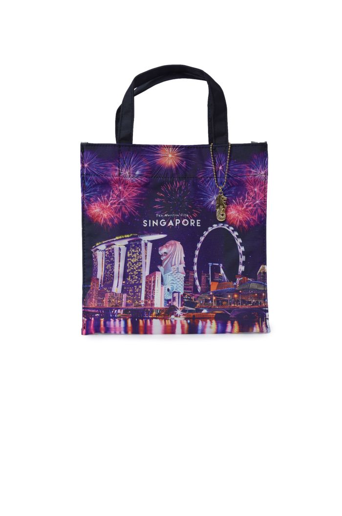 MISS SINGAPORE FIREWORKS LUNCH BAG BLACK 23.5cm x 23.5cm