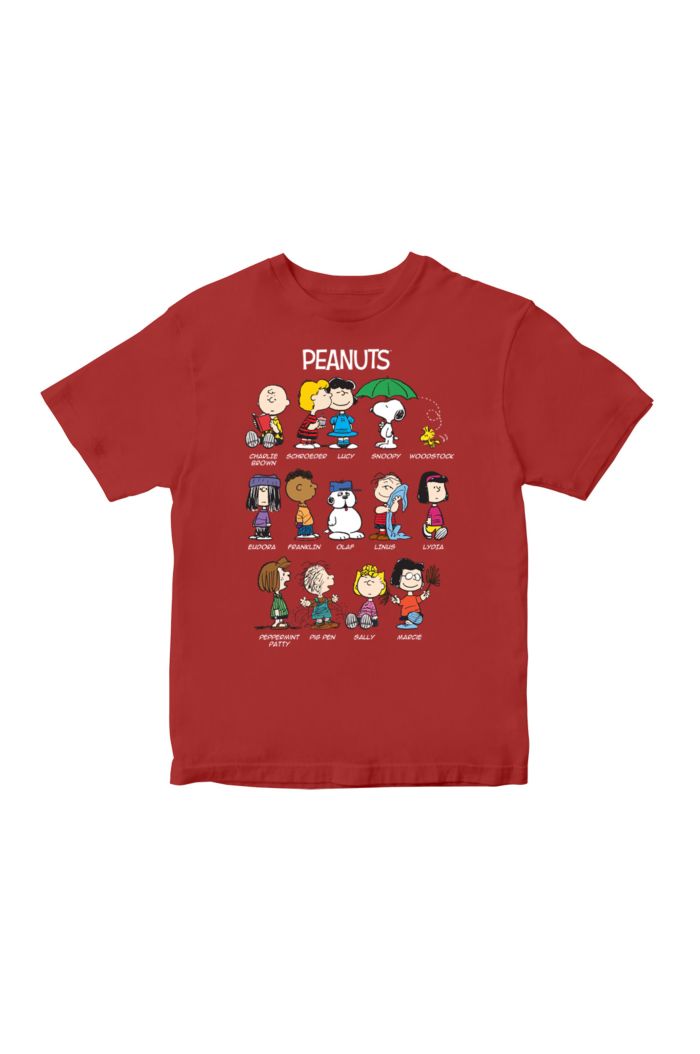 PEANUTS FULL CHARACTERS T-SHIRT - KIDS RED S