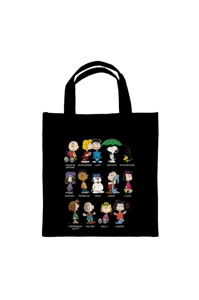 PEANUTS  FULL CHARACTERS LUNCH BAG BLACK 23.5cm x 23.5cm