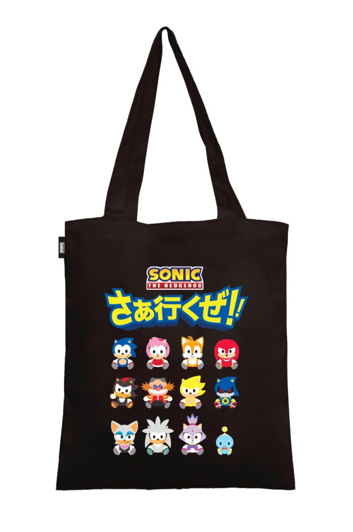 SONIC NIHON CUTE ALL CAST CANVAS TOTE BAG BLACK 39cm x 35.5cm