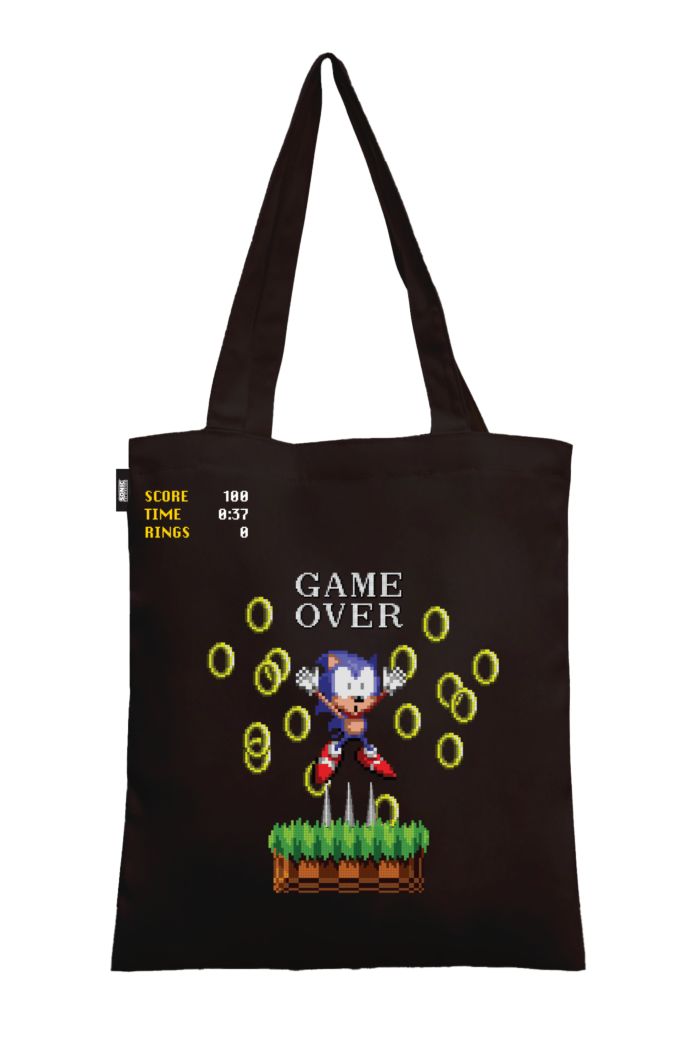 SONIC GAME OVER CANVAS TOTE BAG BLACK 39cm x 35.5cm