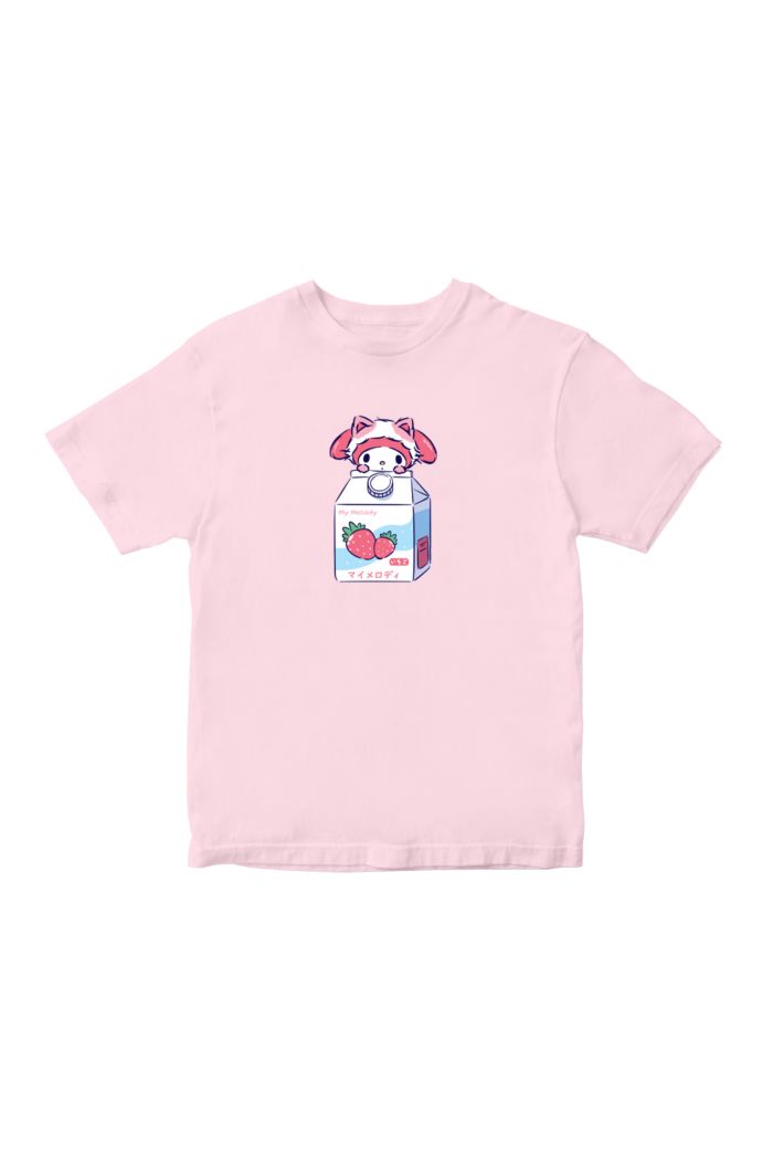 SANRIO MM NEKO MILK T-SHIRT - KIDS PASTEL PINK L