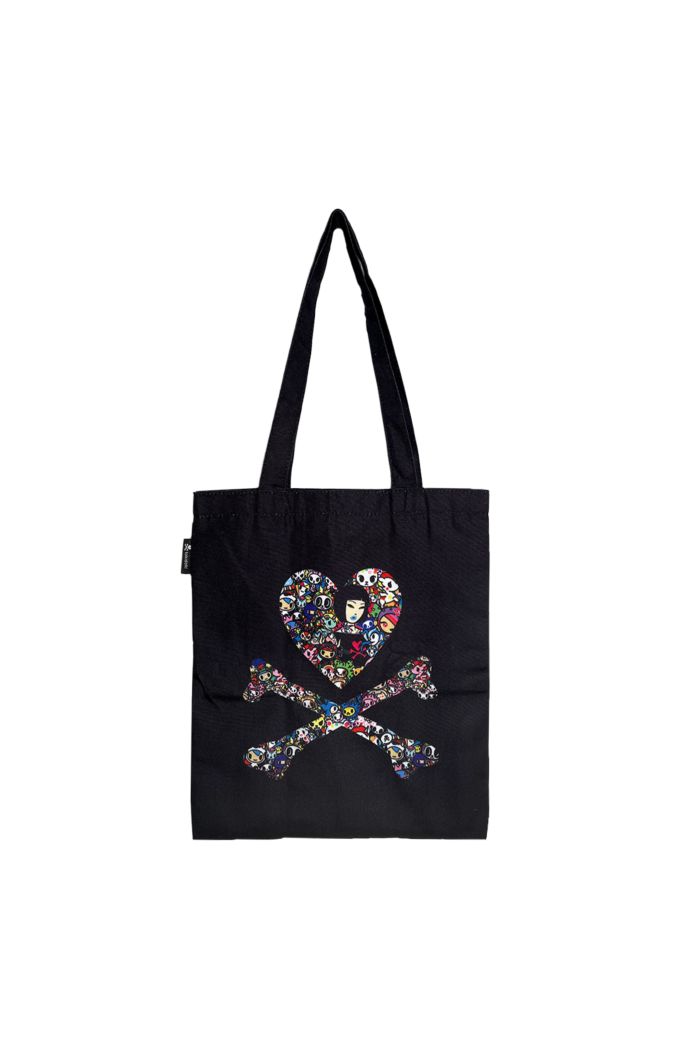 TOKIDOKI TKDK ALLOVER LOGO CANVAS TOTE BAG BLACK 39cm x 35.5cm