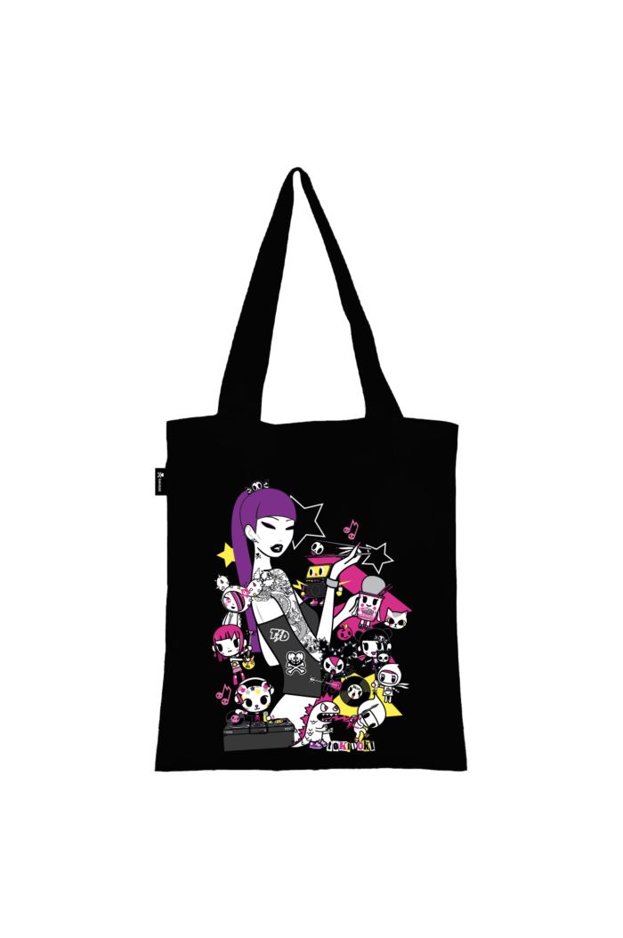 TOKIDOKI PUNK GIRL CANVAS TOTE BAG BLACK 39cm x 35.5cm