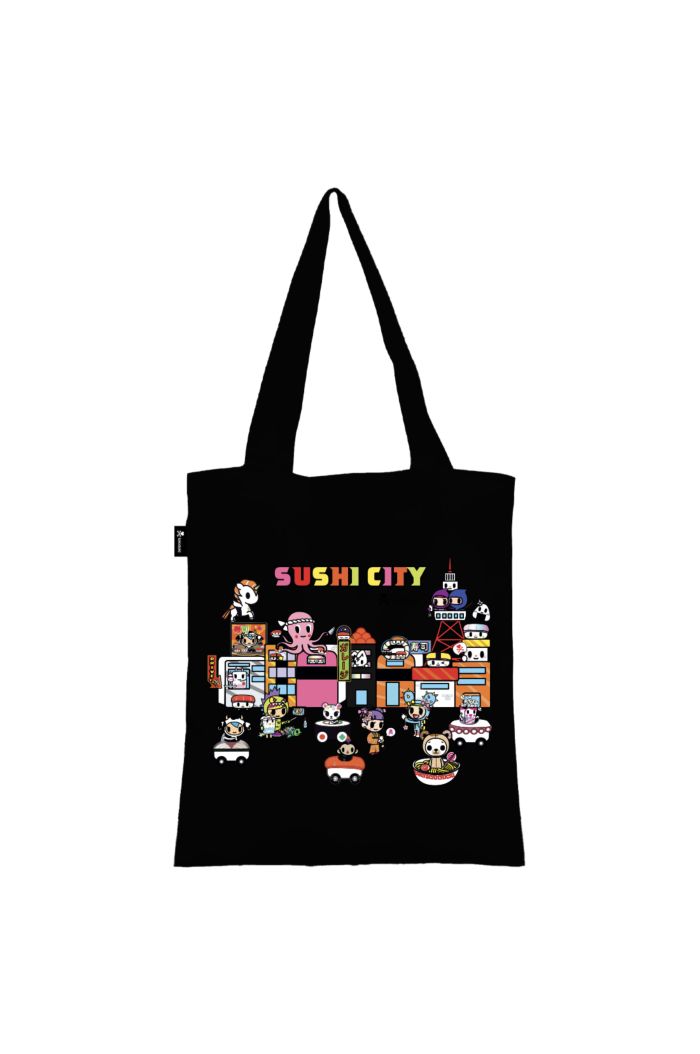 TOKIDOKI SUSHI CITY CANVAS TOTE BAG BLACK 39cm x 35.5cm