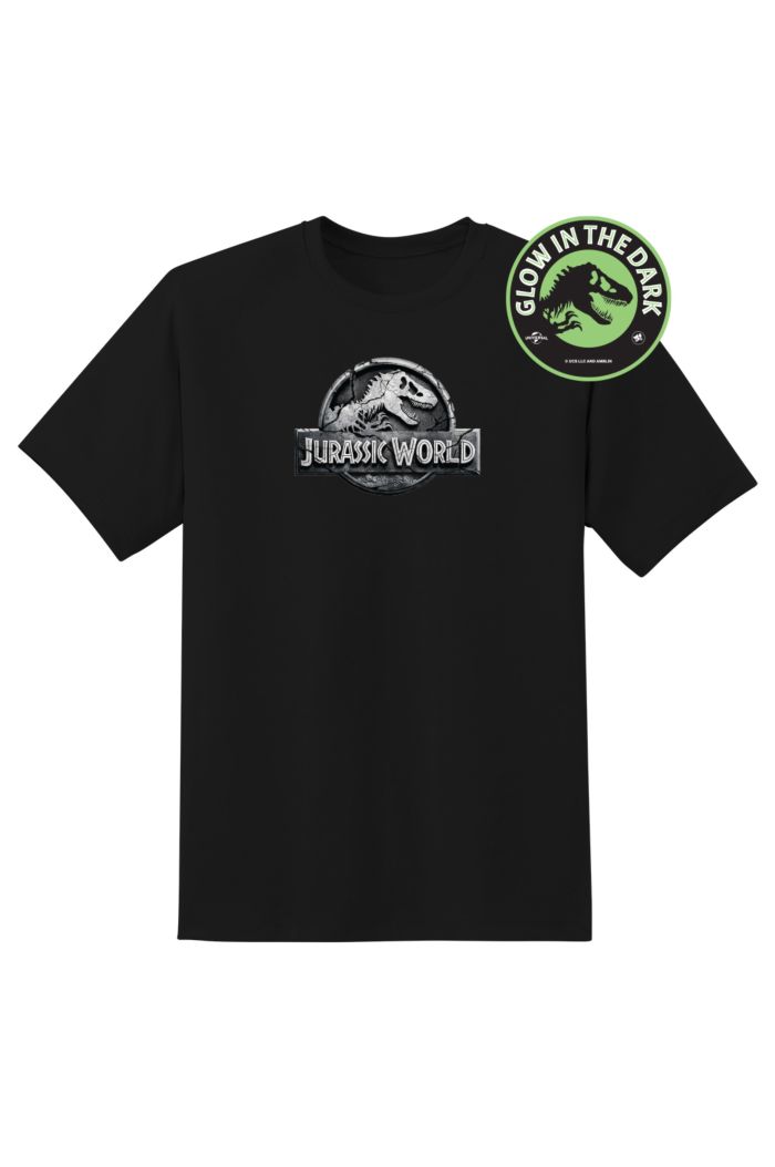 JURASSIC WORLD INTO THE WORLD JW LOGO CRACKED GLOW T-SHIRT