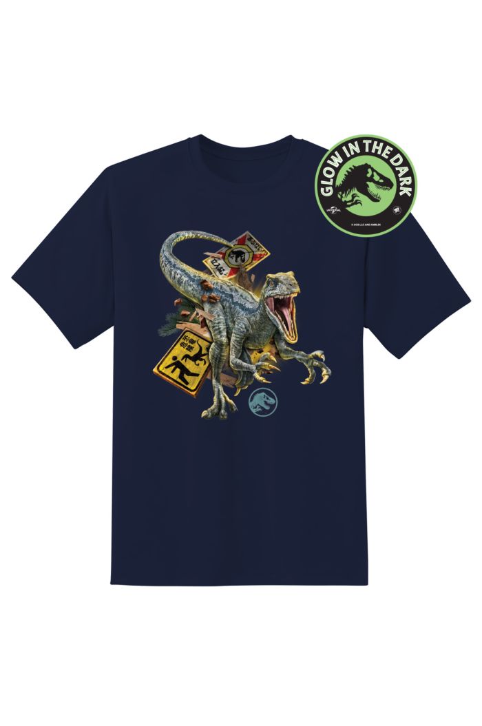 JURASSIC WORLD SIGN BEWARE RAPTOR GLOW T-SHIRT